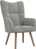 A single gray armchair with wooden legs against a white background. Náhľad obrázku produktu