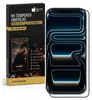 A product shot of a phone screen protector packaging next to a smartphone with a glowing screen. Produktbild-Vorschau