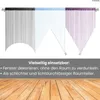 A marketing image showing three different colored string curtains hanging from a rod, with text describing their versatility. Náhľad obrázku produktu