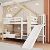 A children's bunk bed with a slide, set up in a room. Podgląd zdjęcia produktu