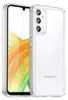 A clear protective phone case is shown on a white background, with a phone partially visible inside. Produktbild-Vorschau