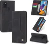 A collage of images showing a black flip phone case from different angles, including its card slots and stand function. Produktbild-Vorschau
