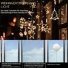 A collage showing Christmas lights hanging in a window and instructions on how to attach a light to a window. Produktbild-Vorschau