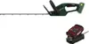 A cordless hedge trimmer with its battery and charger. Produktbild-Vorschau