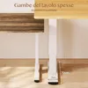 Close-up shot of the legs of two desks, one with a dark wood finish and the other with a light wood finish. The desks have white adjustable legs. Text overlays indicate features and dimensions. Anteprima dell’immagine prodotto