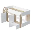 A children's house-shaped loft bed with storage compartments and doors. Voir les images du produit