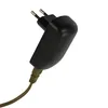 A close-up shot of a black electrical plug with a brown cord, isolated on a white background. Produktbild-Vorschau