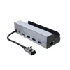 A silver and black USB-C hub adapter with various ports and a connected cable with a USB-C connector. Produktbild-Vorschau