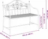 A line drawing of a white garden bench with dimensions indicated by purple lines and text. Podgląd zdjęcia produktu