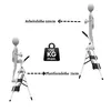 Diagram showing a person using a step stool with measurements for working height and platform height, and a weight limit indicator. Voir les images du produit