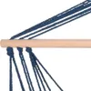 Close-up of blue ropes attached to a wooden bar, likely part of a hammock or swing. Produktbild-Vorschau