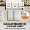 A stainless steel grill access door mounted on a brick wall, with marketing callouts highlighting features. Voir les images du produit