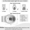 An instructional diagram showing how to measure a toilet seat for compatibility. Produktbild-Vorschau