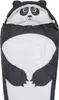 A panda-themed sleeping bag is shown from the front, laid out flat against a white background. Produktbild-Vorschau