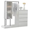 A white wardrobe set with open shelves and drawers, featuring clothes hanging on a rack. Anteprima dell’immagine prodotto