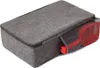 A gray zippered bag with a red cat litter scoop peeking out of a mesh side pocket. Náhled obrázku produktu