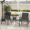 An outdoor patio set with two chairs and a small table, set against a white lattice fence and planters with greenery. Náhľad obrázku produktu