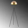 A gold dome-shaped floor lamp with a black tripod base against a gradient gray background. Produktbild-Vorschau