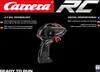 A black remote control for a Carrera RC car is shown against a black background, with marketing text and logos. Voir les images du produit
