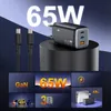 A collage of images showcasing a 65W GaN II charger and its features, including cables and charging speed. Podgląd zdjęcia produktu