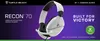 A white and black gaming headset is displayed against a purple background with marketing text. Anteprima dell’immagine prodotto
