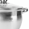 A close-up view of a stainless steel pot with a glass lid. Produktbild-Vorschau
