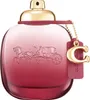 A Coach Wild Rose Eau de Parfum bottle with a gold cap and a red tag with a gold 'C' logo. Voir les images du produit