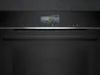 A close-up view of a modern black oven's digital display and control panel. Produktbild-Vorschau
