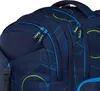 A close-up view of a dark blue backpack with geometric patterns and zippers. Anteprima dell’immagine prodotto