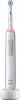 A white electric toothbrush with a blue brush head sits on its white charging base against a white background. Produktbild-Vorschau
