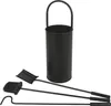 A black fireplace tool set including a bucket, shovel, brush, and poker, displayed on a white background. Produktbild-Vorschau