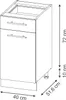 A technical drawing of a kitchen cabinet with dimensions indicated. Podgląd zdjęcia produktu