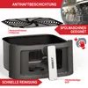 A product image showing an air fryer basket and a grate with text overlays indicating features. Produktbild-Vorschau