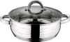 A stainless steel pot with a glass lid and handles, shown from a slightly elevated front-side angle against a white background. Podgląd zdjęcia produktu