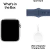 A product image showing an Apple Watch, a sport band, and a charging cable, with text labels. Produktbild-Vorschau