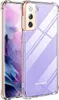 A transparent phone case with gold trim is shown on a white background, with a phone inside. Produktbild-Vorschau