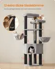 A multi-level cat tree with cats on various platforms and in a cubby. Produktbild-Vorschau