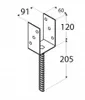 A technical drawing of a U-shaped post support with dimensions indicated. Podgląd zdjęcia produktu