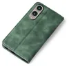 A green flip case for a smartphone, shown from a diagonal angle. Produktbild-Vorschau