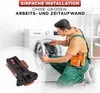 A technician is installing a washing machine door lock relay. The product itself is shown in a close-up inset. Produktbild-Vorschau