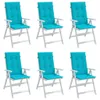 Six identical white folding chairs with turquoise cushions are arranged in two rows of three. Produktbild-Vorschau