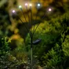 A solar-powered garden light with multiple colorful LED bulbs is planted in a garden bed with lush green foliage in the background. Produktbild-Vorschau