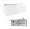 A white, high-gloss wall-mounted cabinet shown from two angles: closed and open. Náhľad obrázku produktu