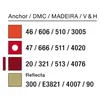 A color chart showing different thread colors and their corresponding codes for various brands. Produktbild-Vorschau