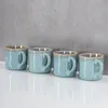 4er Set Steingut Becher 350ml Tasse Blau Kaffeetassen Produktbild-Vorschau 4