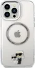 A transparent iPhone 13 Pro Max case with Karl Lagerfeld branding and a graphic of Karl Lagerfeld and his cat Choupette. Produktbild-Vorschau