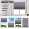 A product image showcasing pleated blinds with text describing their features and different usage scenarios. Produktbild-Vorschau