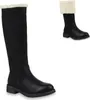 A pair of black winter boots with cream-colored faux fur trim is shown against a white background. A smaller, inset image shows a similar boot with the fur trim folded down. Produktbild-Vorschau