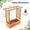 A diagram showing the dimensions of a wooden planter box with a trellis and roof. Náhled obrázku produktu
