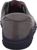 The back view of a gray sneaker with a black sole. Produktbild-Vorschau